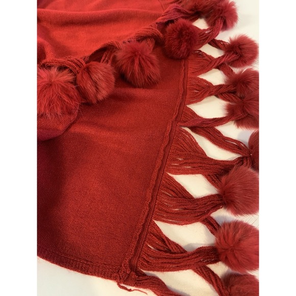 Pink Red Ombre Statement Scarf Rabbit Fur Pom Poms Y2K Glam Party Wrap Coquette - Picture 7 of 8